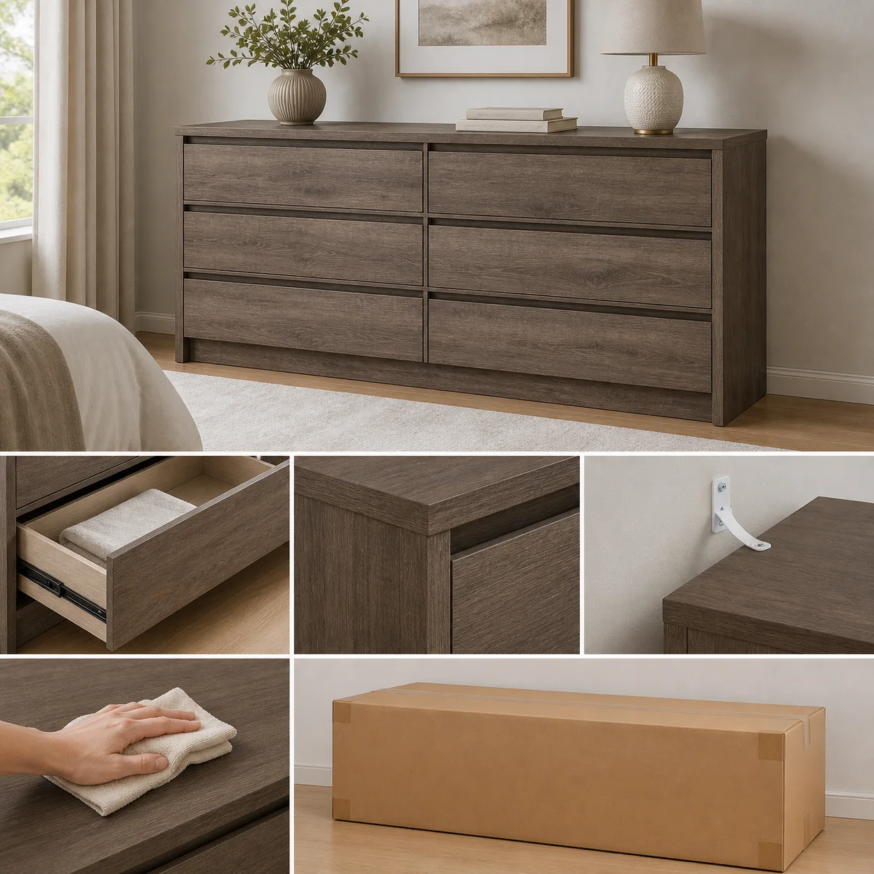 Six-Drawer Bedroom Dresser - Image 4